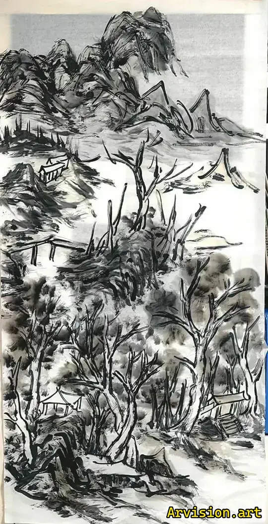 Winter House Ink Painting Chinese Ink Painting