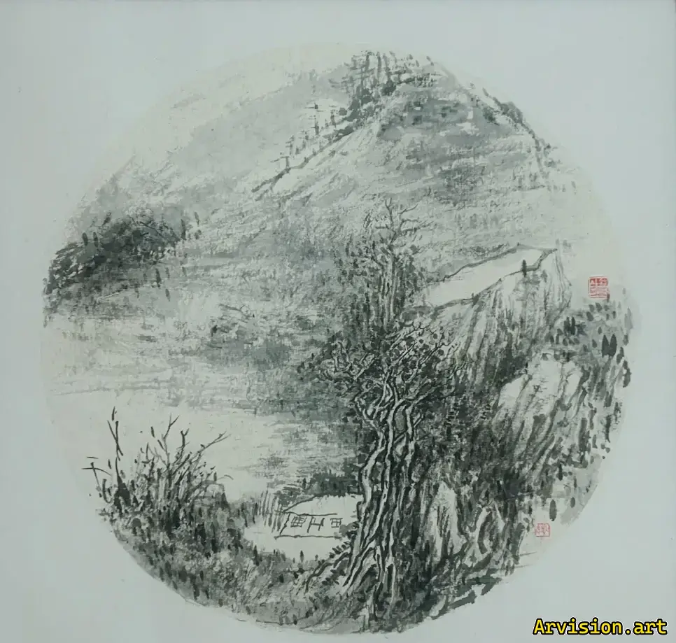 Chinese ink paintings in the mountain cabin