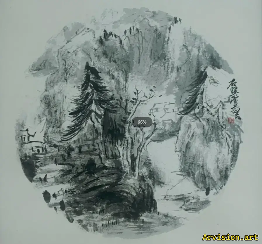 Spring water ink painting in the forest Chinese ink painting