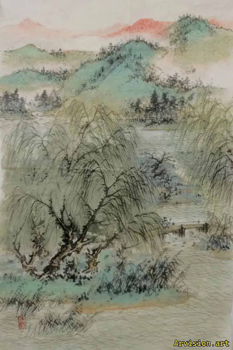 Chinese painting landscape painting green landscape painting