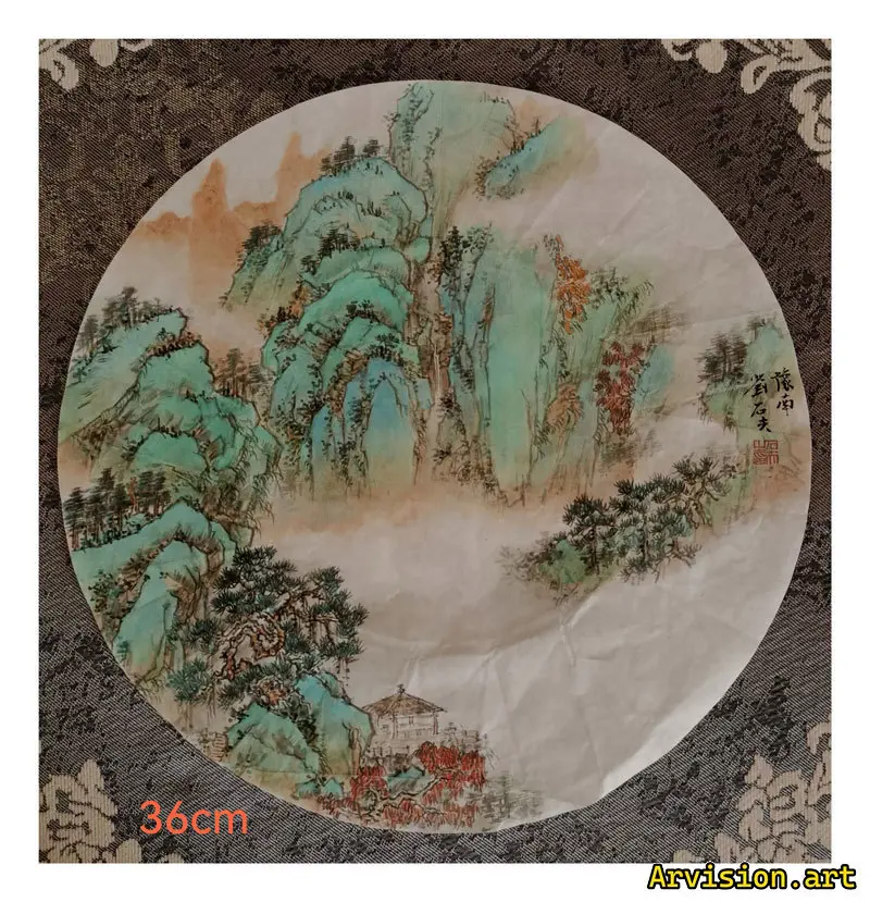 Chinese ink painting green mountains and pine trees