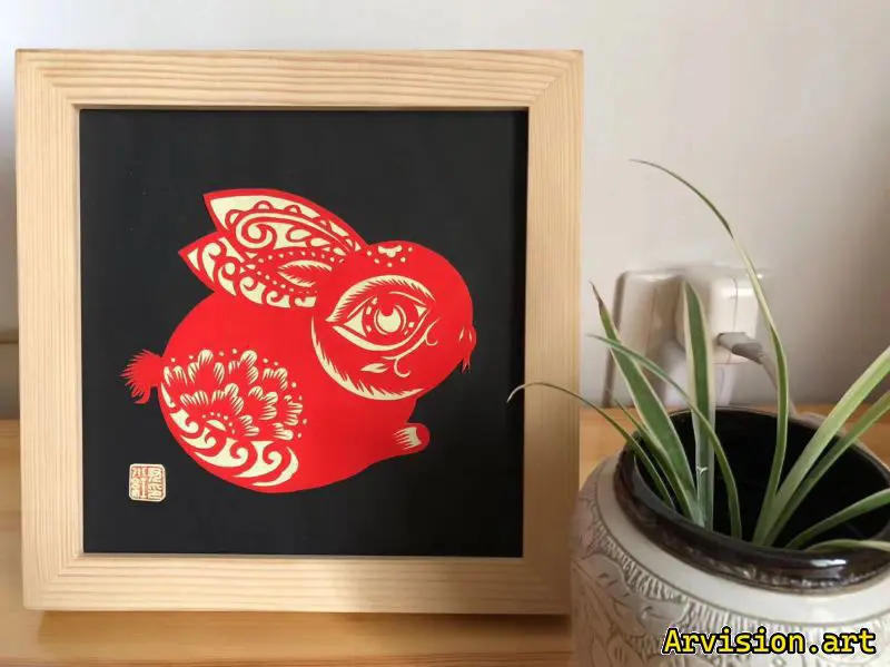 Chinese paper-cutting twelve zodiac animals series rabbits