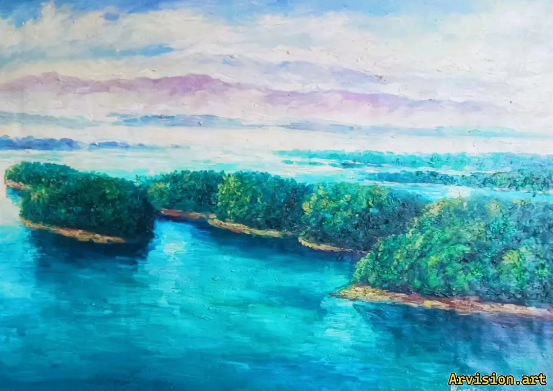 Wang Lin's Oil Painting: Clouds and Breezes Light, Nanwan Lake