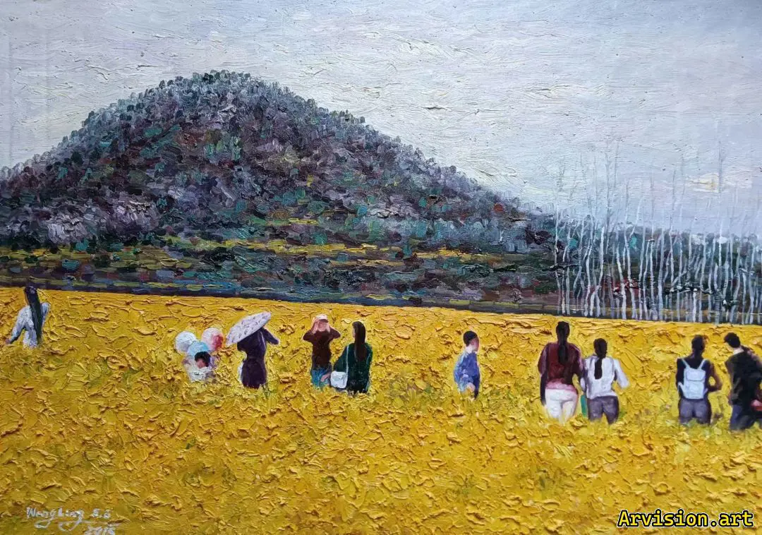 Wang Lin's oil painting is always a flower viewer when going out