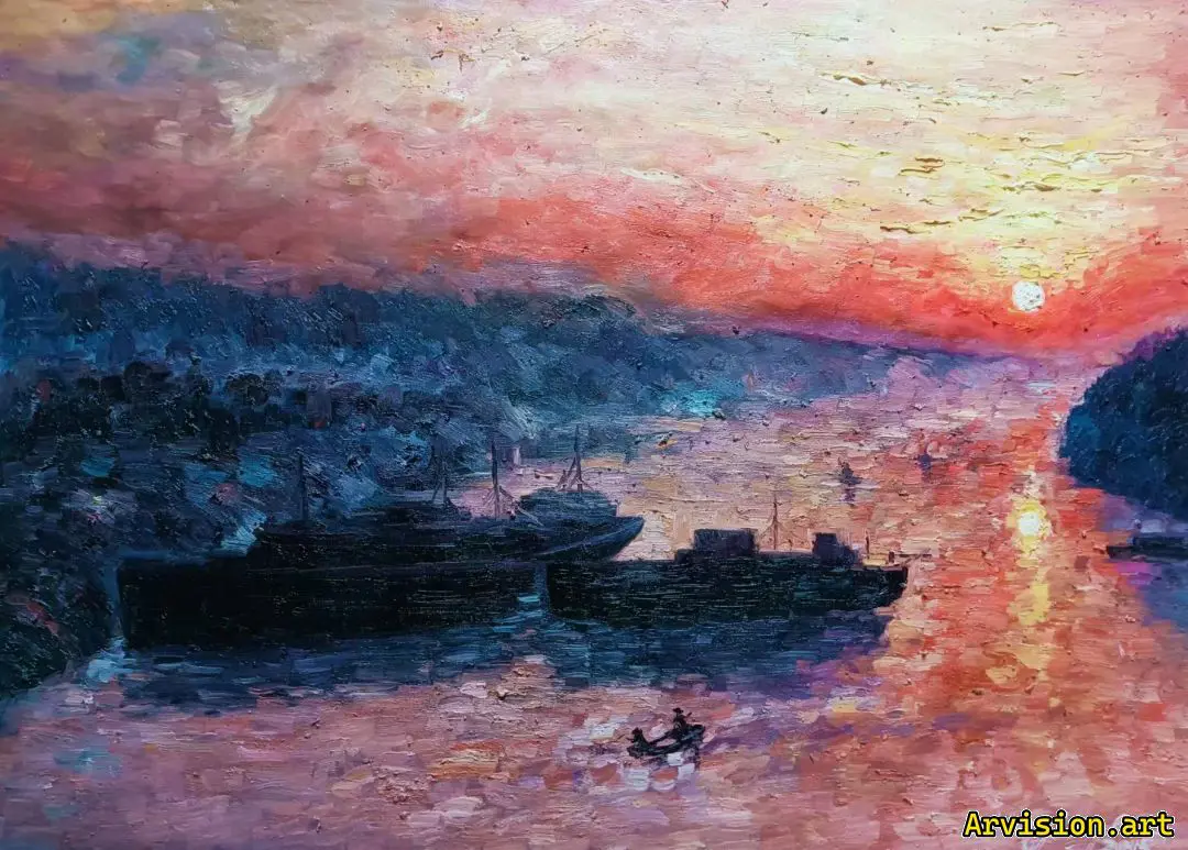 Impression of Wang Lin's Oil Painting on the Sunrise of the Huai River