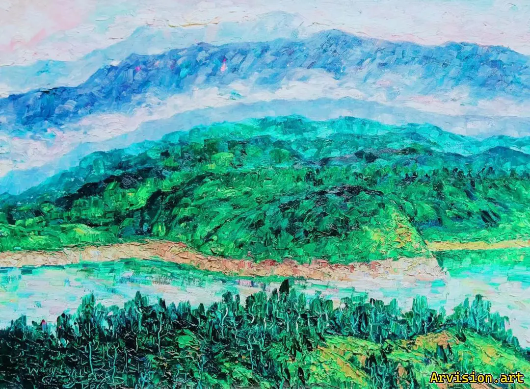 Wang Lin's oil painting on the source of the Huai River