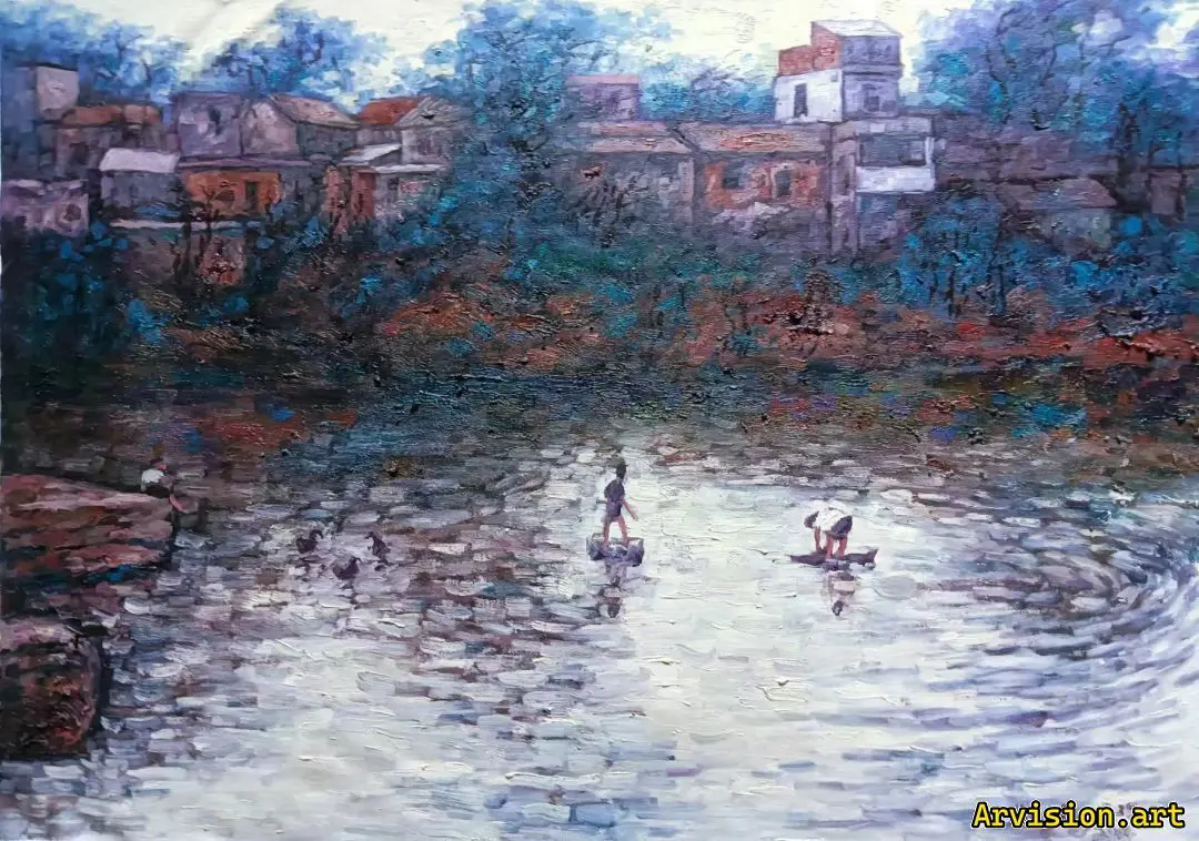 Wang Lin's Oil Painting of My Fish Pond