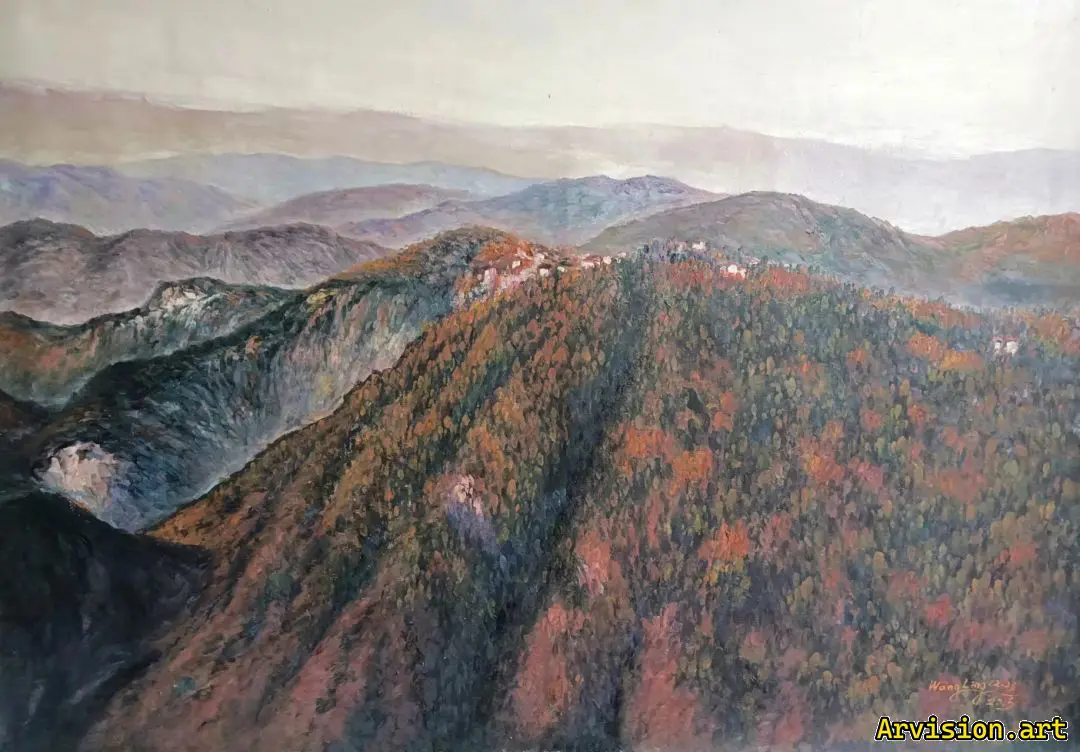 Wang Lin's oil painting overlooks Jigong Mountain from afar