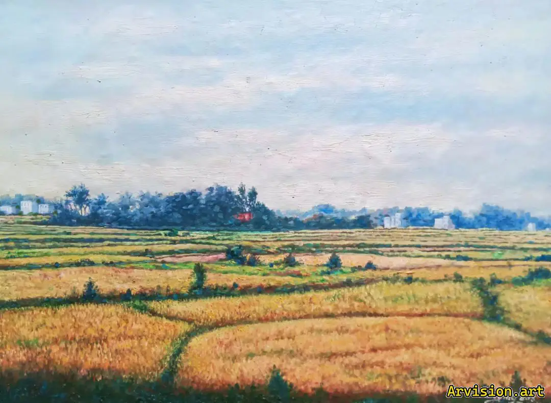 Wang Lin's oil painting shows that the rice is ripe