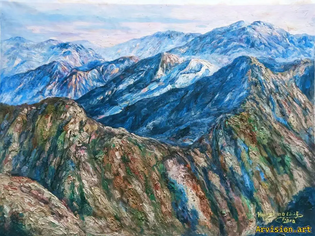 Wang Lin's Oil Painting: My Hometown, Dabie Mountain