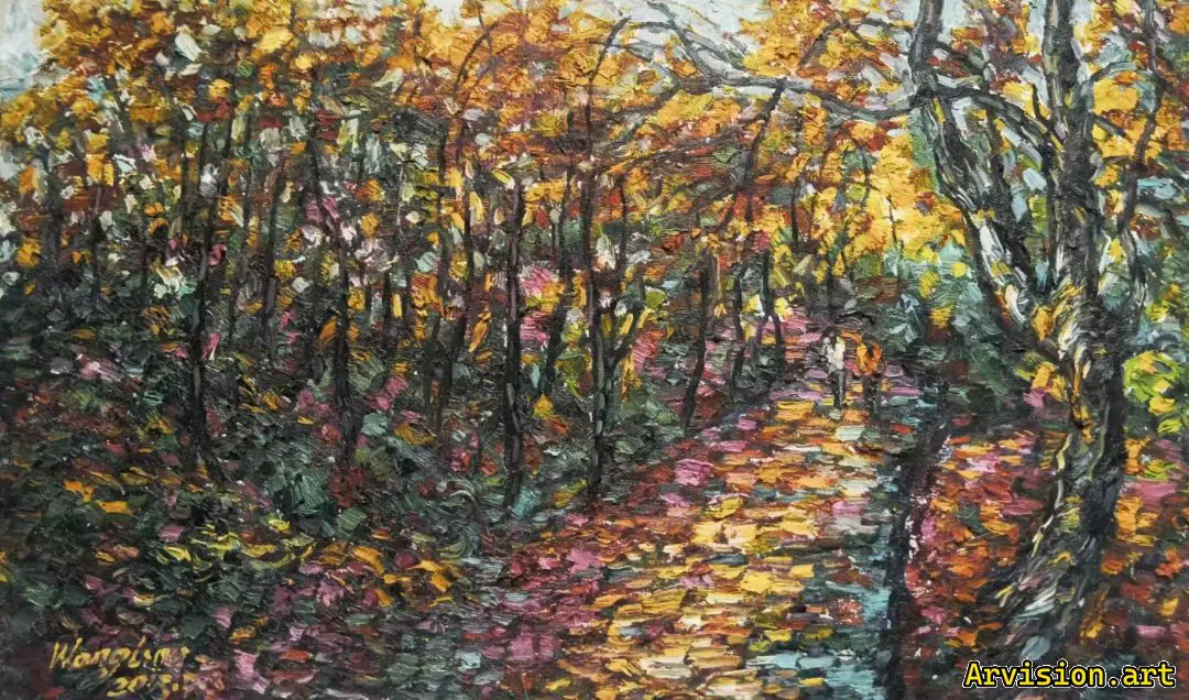 Wang Lin's oil painting in the forest path