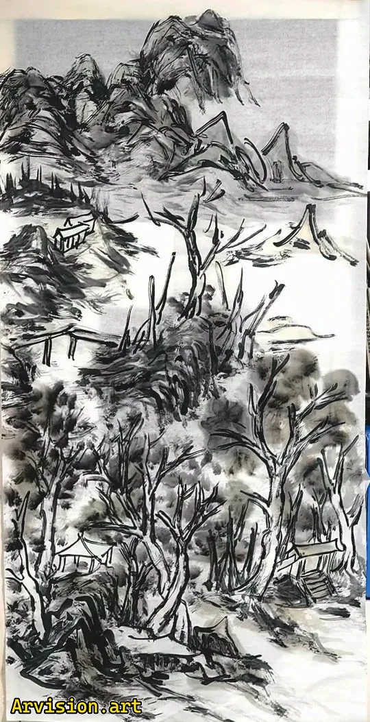 Winter House Ink Painting Chinese Ink Painting