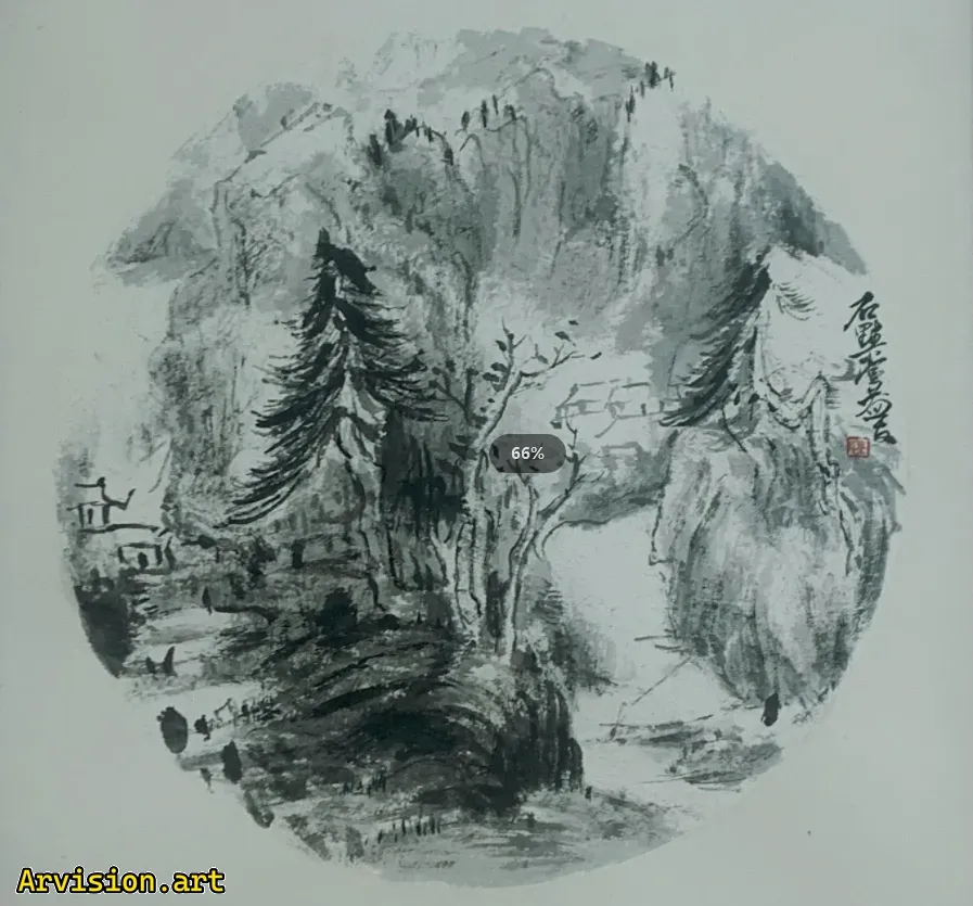 Spring water ink painting in the forest Chinese ink painting