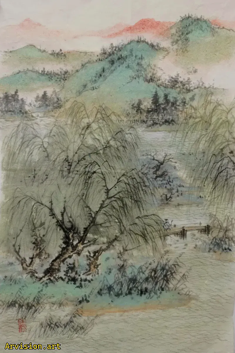 Chinese painting landscape painting green landscape painting