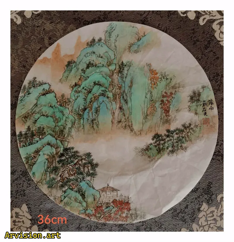 Chinese ink painting green mountains and pine trees
