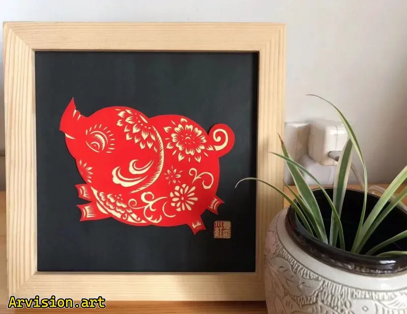 Chinese paper-cutting twelve zodiac animals series pigs