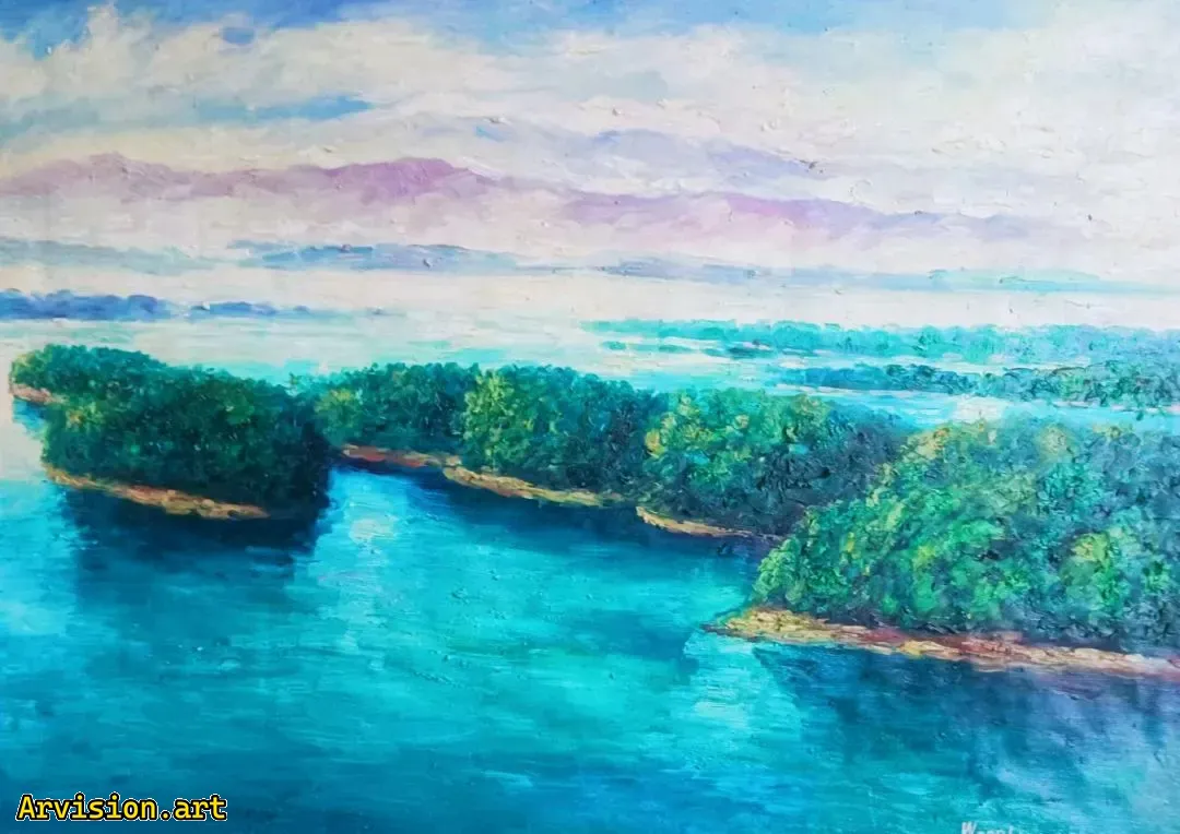 Wang Lin's Oil Painting: Clouds and Breezes Light, Nanwan Lake