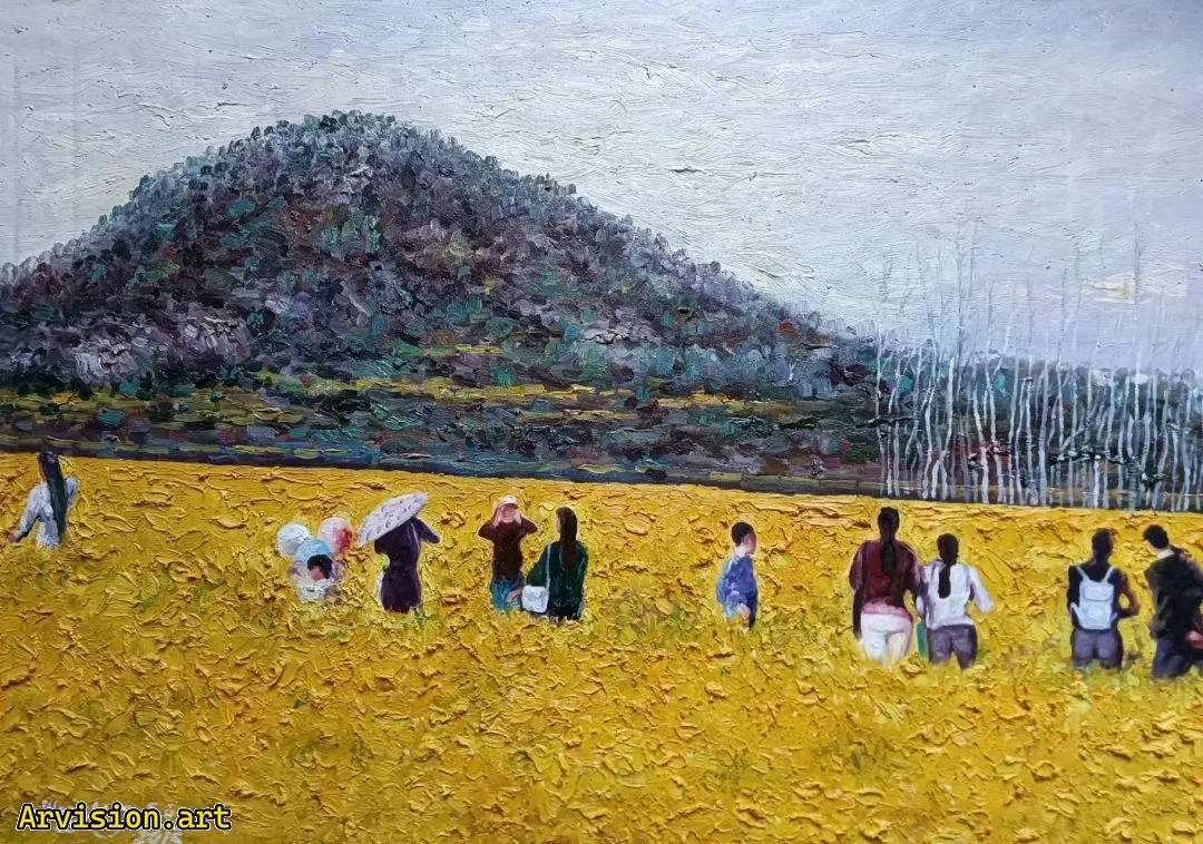 Wang Lin's oil painting is always a flower viewer when going out
