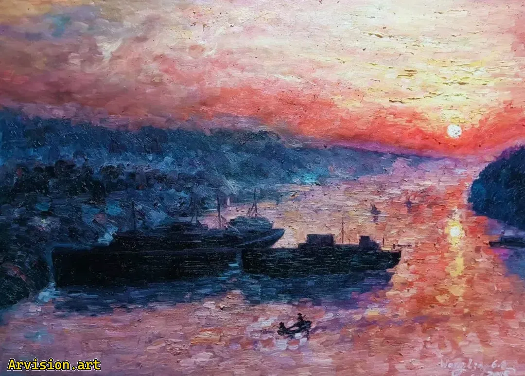 Impression of Wang Lin's Oil Painting on the Sunrise of the Huai River