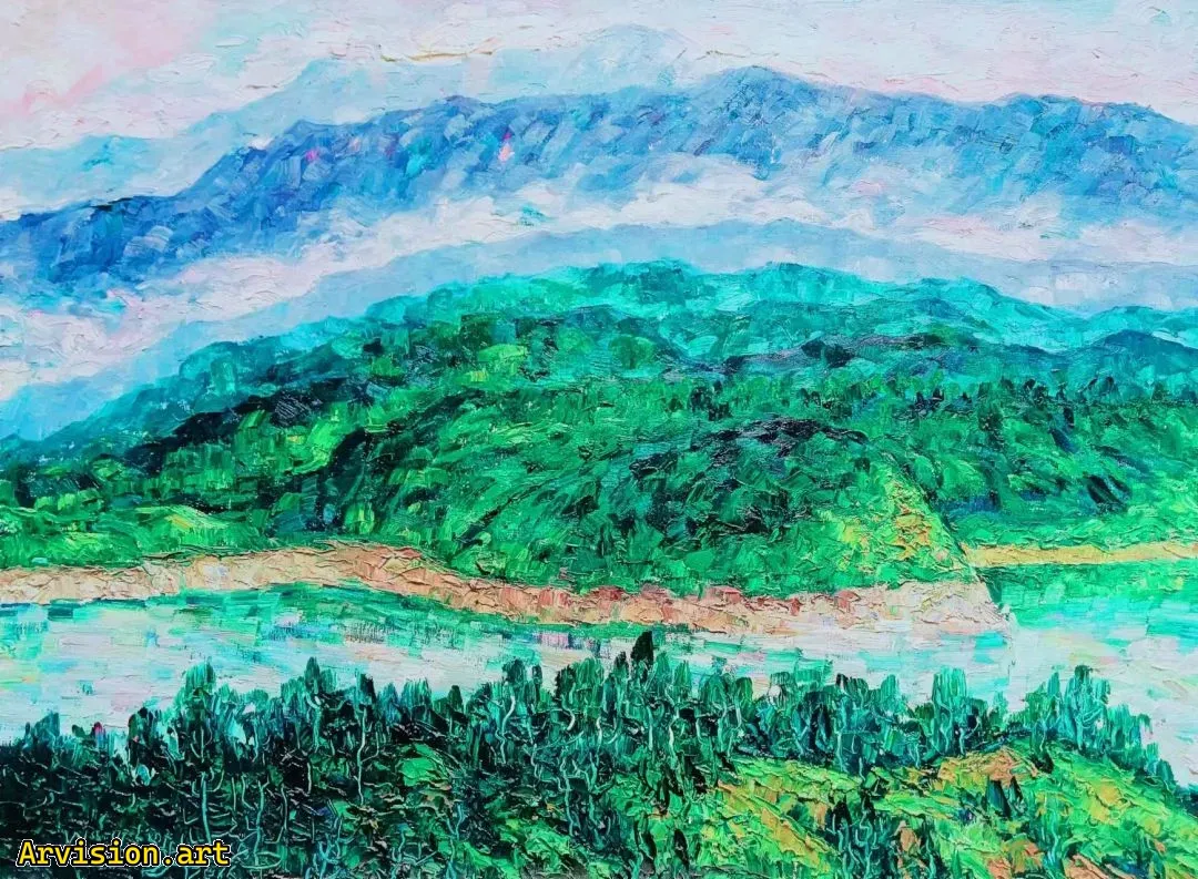 Wang Lin's oil painting on the source of the Huai River