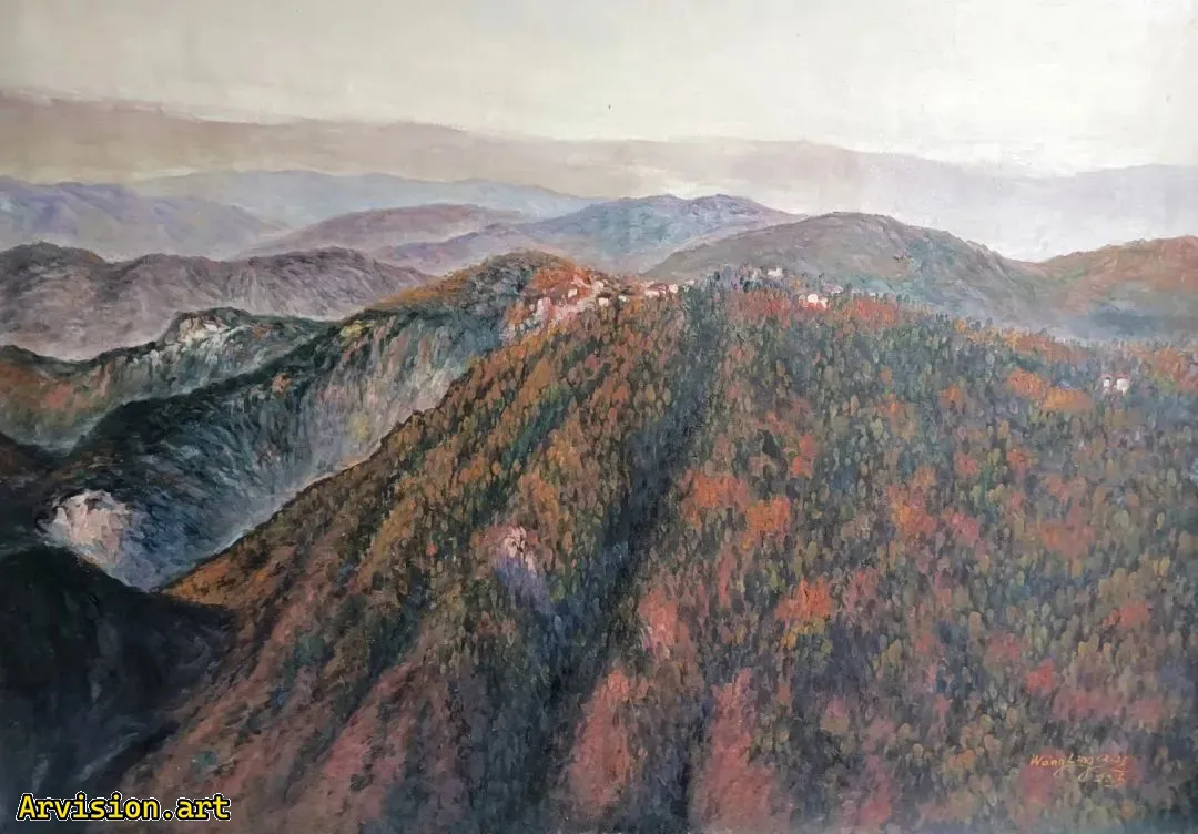 Wang Lin's oil painting overlooks Jigong Mountain from afar