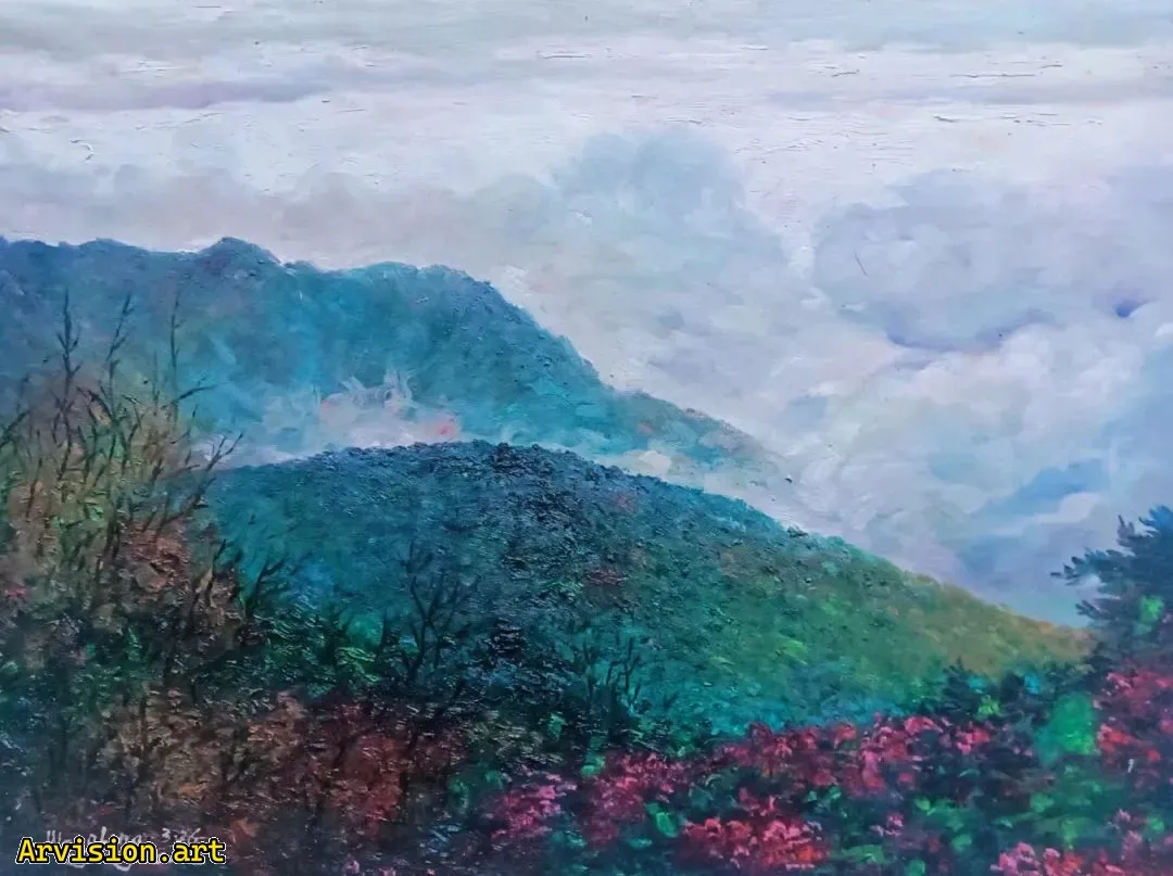 Wang Lin's oil painting spreads across the mountains, reflecting the red mountains