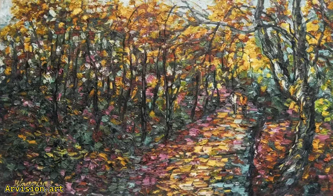 Wang Lin's oil painting in the forest path